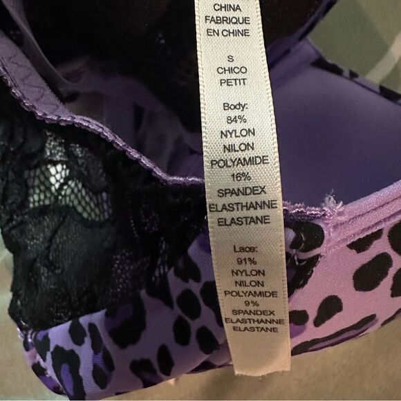 RHONDA SHEAR PURPLE LEOPARD MOLDED CUP WIRELESS BRA WITH LACE BACK SIZE SMALL - Picture 6 of 15